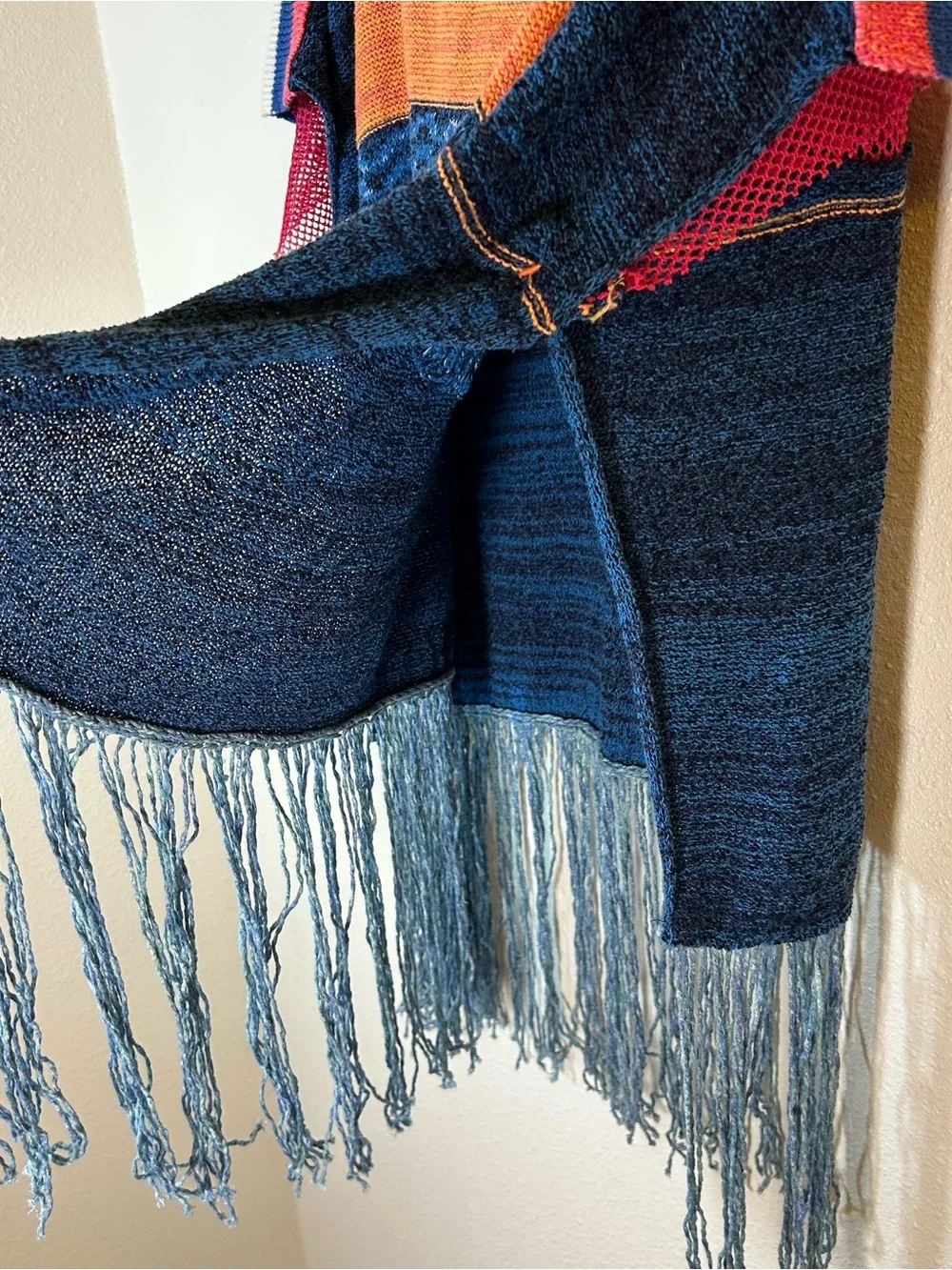 Free People Sunset Boho Fringe Poncho M/L Knit Festival Beach